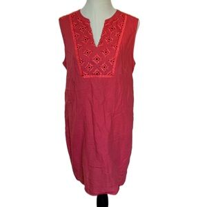 J Crew Red Coral Split Neck Dress Sz L